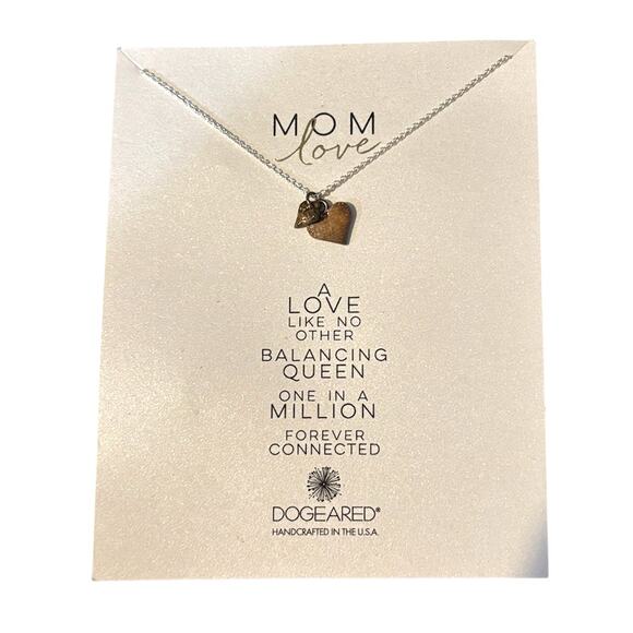 DOGEARED Mom Love Silver Necklace 18” Chain + Double SS Heart Charms | NWT - Picture 1 of 2
